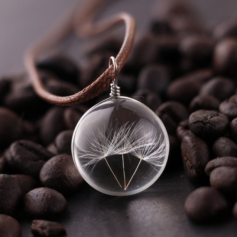 Retro Leather Dandelion Pendant Necklace