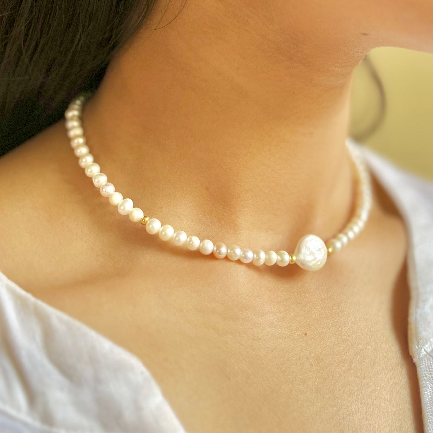 Pearl choker coin necklace